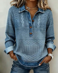 Quinn | Ribbed Cable-Knit Sweatshirt with Denim Collar