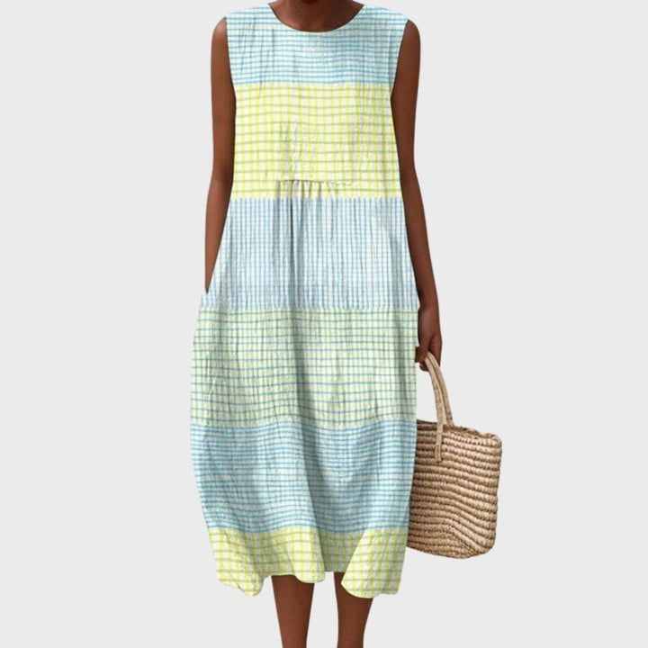 Marit | Women's Sleeveless Midi Dress Relaxed-Fit Checkered