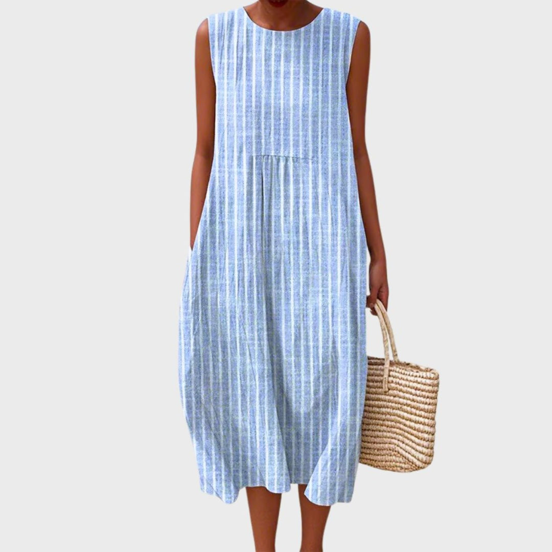 Marit | Women's Sleeveless Midi Dress Relaxed-Fit Checkered