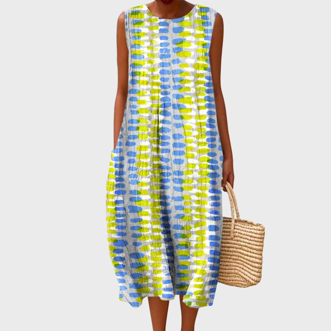Marit | Women's Sleeveless Midi Dress Relaxed-Fit Checkered