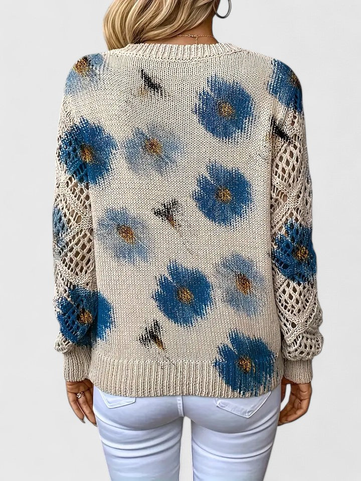 Marlena | Floral V-Neck Knit Sweater with Ribbed Hem