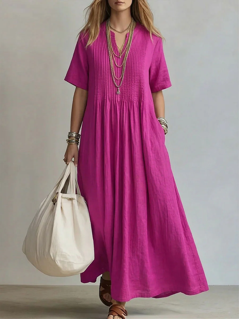 Aveline | Women's Pleated Maxi Dress V-Neck Flowy Fit