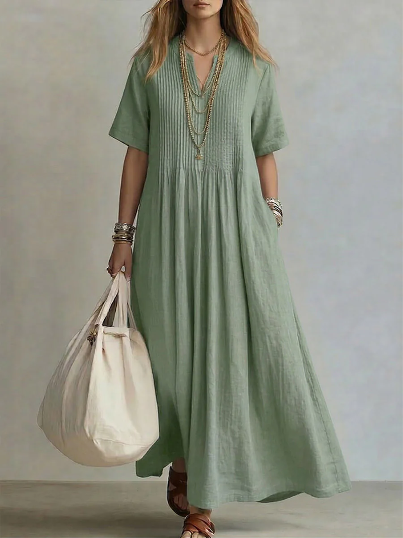 Aveline | Women's Pleated Maxi Dress V-Neck Flowy Fit