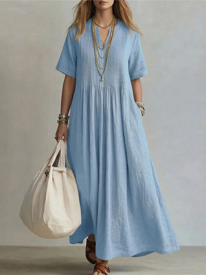 Aveline | Women's Pleated Maxi Dress V-Neck Flowy Fit