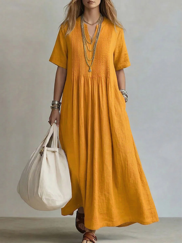 Aveline | Women's Pleated Maxi Dress V-Neck Flowy Fit