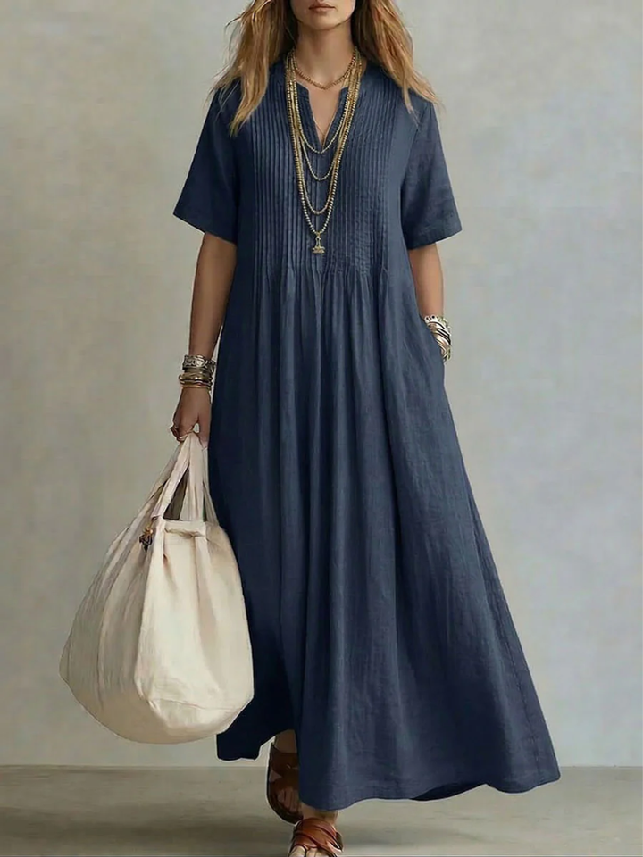 Aveline | Women's Pleated Maxi Dress V-Neck Flowy Fit