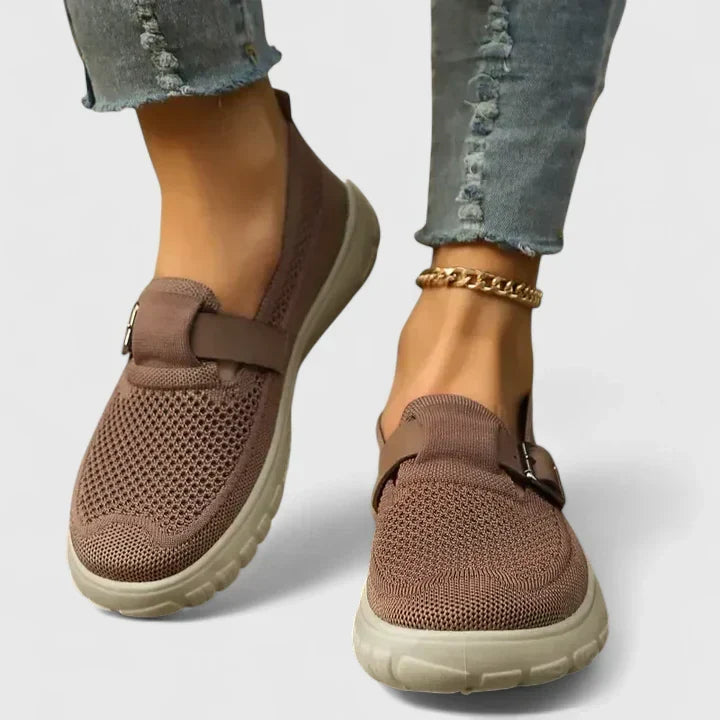 Nadalisa | Cushioned Slip-On Loafers with Buckle Strap for Women