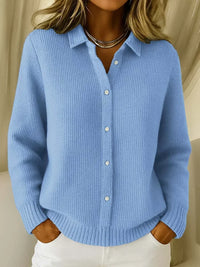 Veerle Ribbed Button-Front Cardigan with Shirt Collar for Women