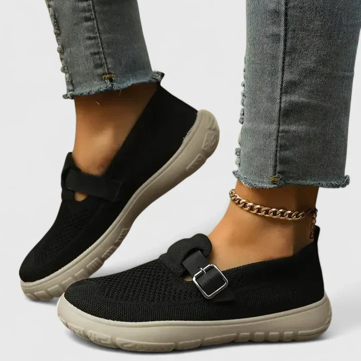 Nadalisa | Cushioned Slip-On Loafers with Buckle Strap for Women