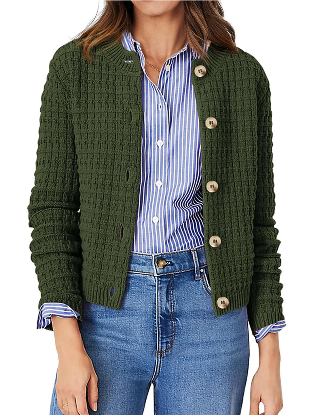 Nadalia | Button-Front Ribbed Cardigan with Notched Collar for Women