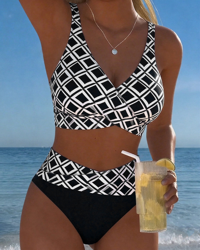 Alice Ashby | Women's Checked High-Waist Bikini Set with Wire-Free Top