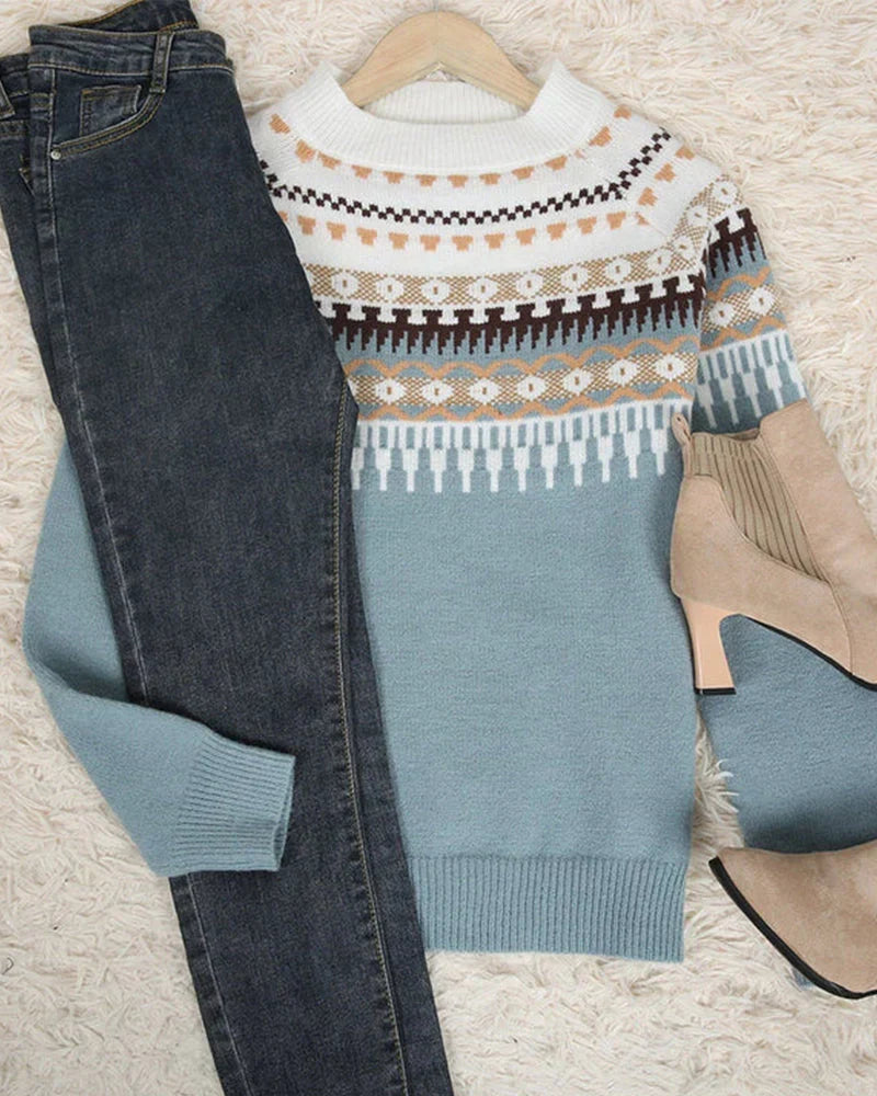 Rosalind | Women's Ribbed Crew Neck Sweater with Print Detail