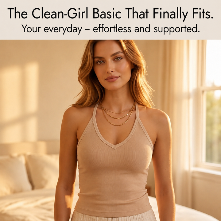 Kaia | Women's Ribbed V-Neck Tank with Built-In Bra Support