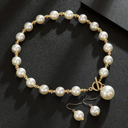 Pearl Decor Necklace + Earrings