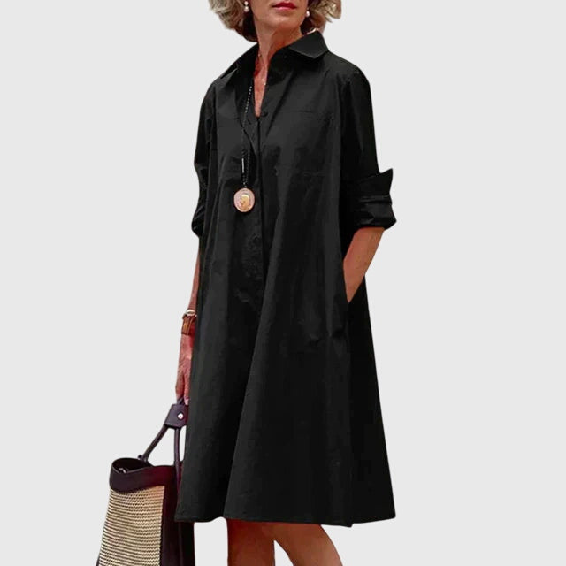 Nadette | Button-Front Midi Shirt Dress with Pockets for Women