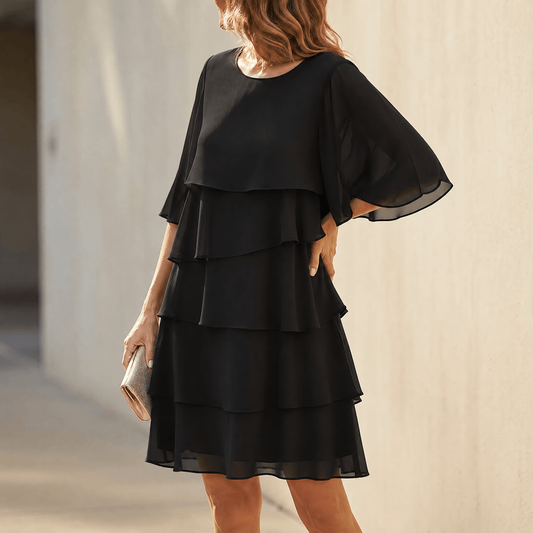 Sigrid | Tiered Ruffle Midi Dress with Flutter Sleeves for Women