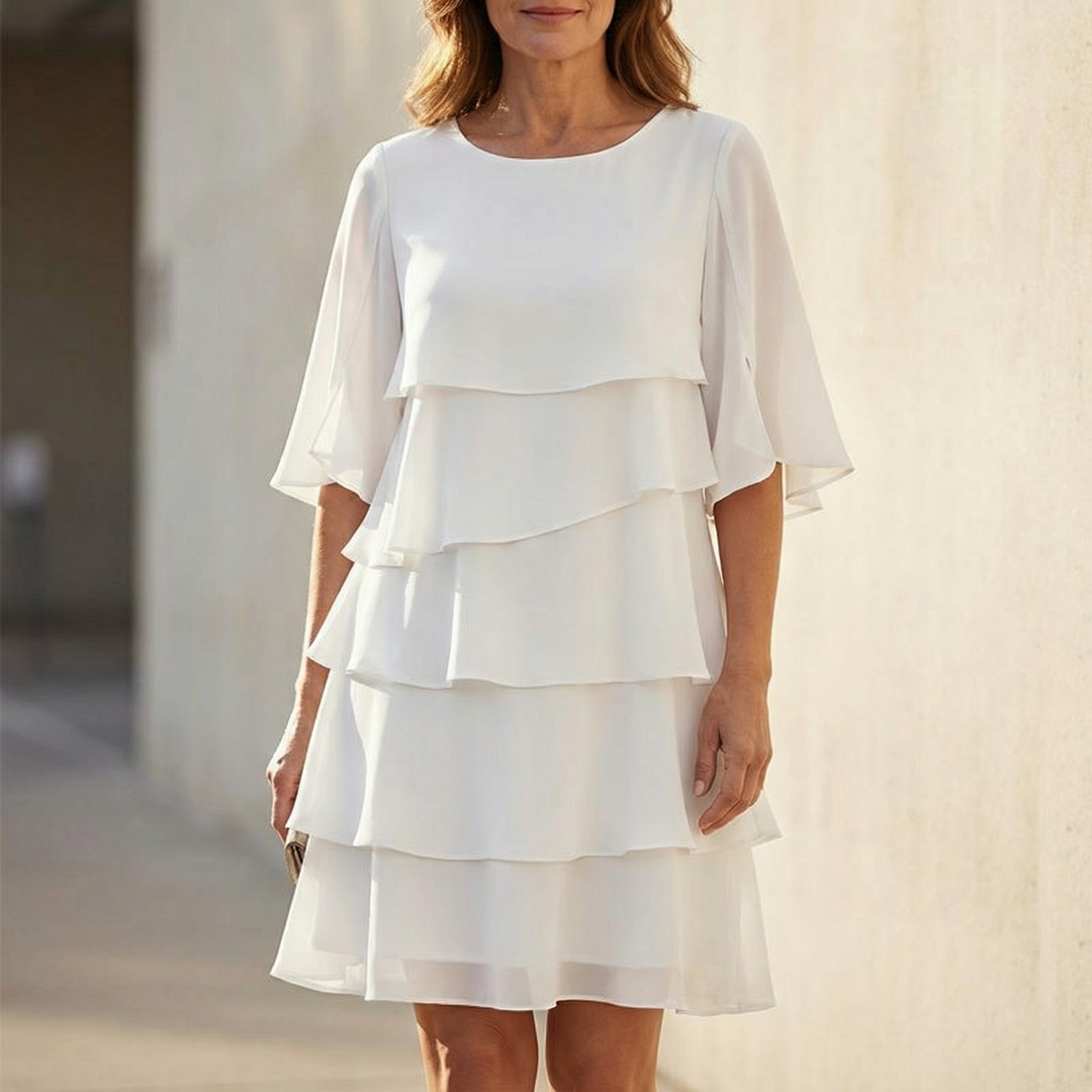 Sigrid | Tiered Ruffle Midi Dress with Flutter Sleeves for Women