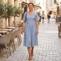 Nadeska | Women's Relaxed-Fit V-Neck Striped Midi Dress