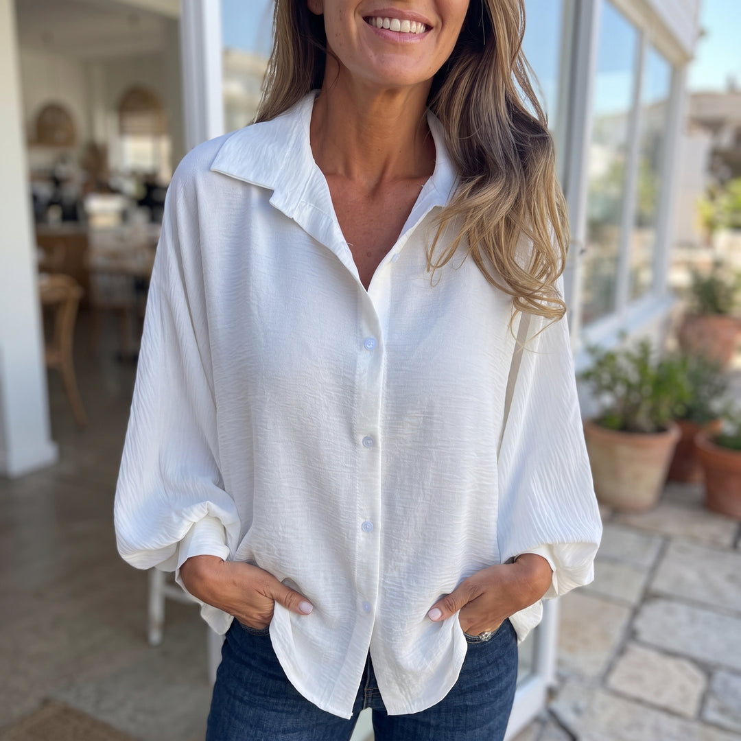 Gerda | Women's Oversized Blouse Button Front V-Neck – Weekend Errands