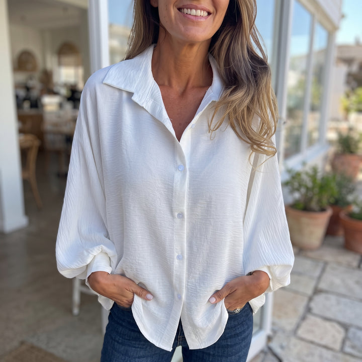 Gerda | Women's Oversized Blouse Button Front V-Neck – Weekend Errands