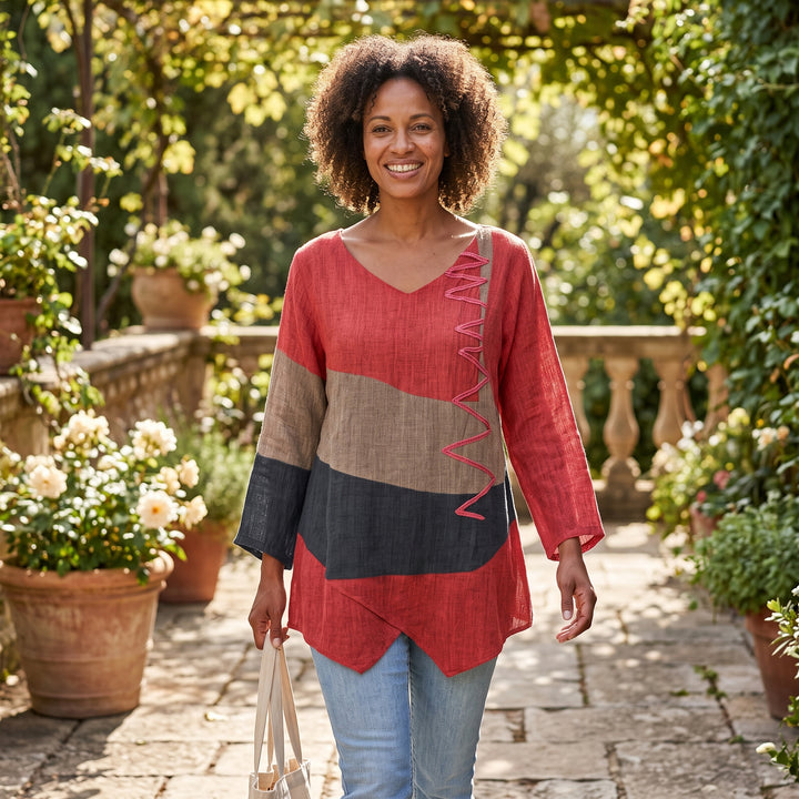 Hanne | Women's Relaxed-Fit Blouse V-Neck Long Sleeve – Casual Outings
