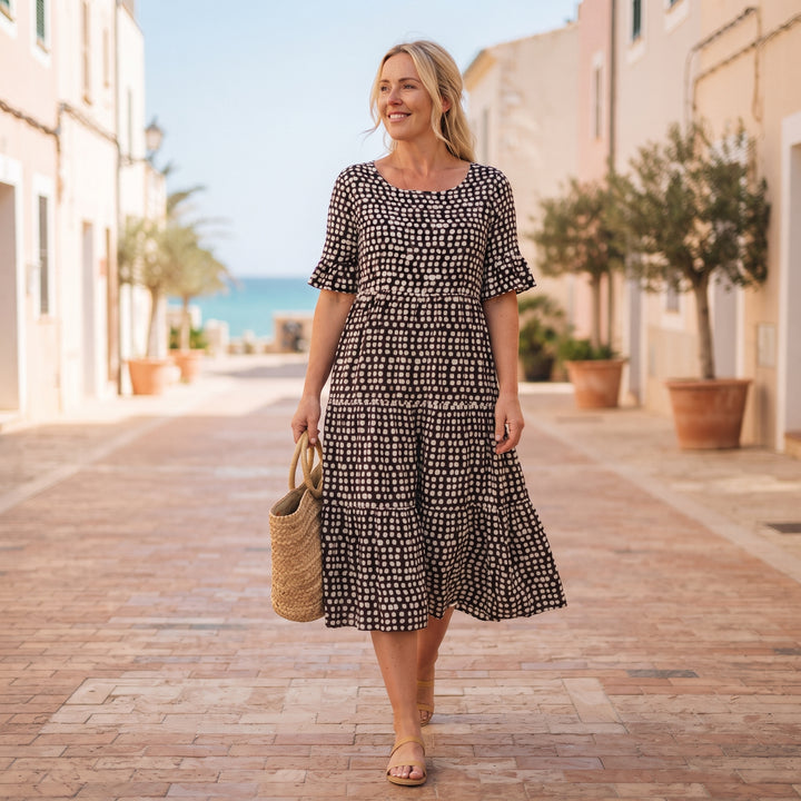 Nadira | Women's Tiered Midi Dress - Relaxed-Fit V-Neck
