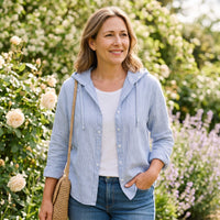 Gerda | Women's Hooded Blouse Button Front Relaxed-Fit