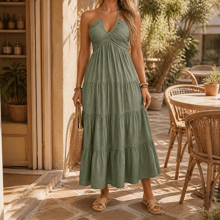 Katja | Women's Halter Maxi Dress with Twist-Front V-Neck