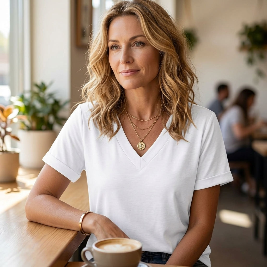 Juno | Women's V-Neck Tee Rolled Cuffs – Casual Everyday