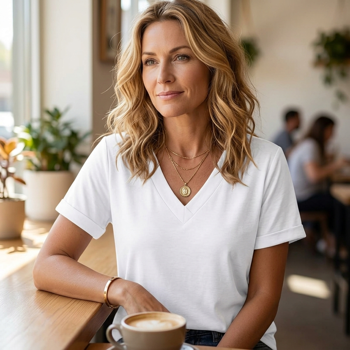 Juno | Women's V-Neck Tee Rolled Cuffs – Casual Everyday