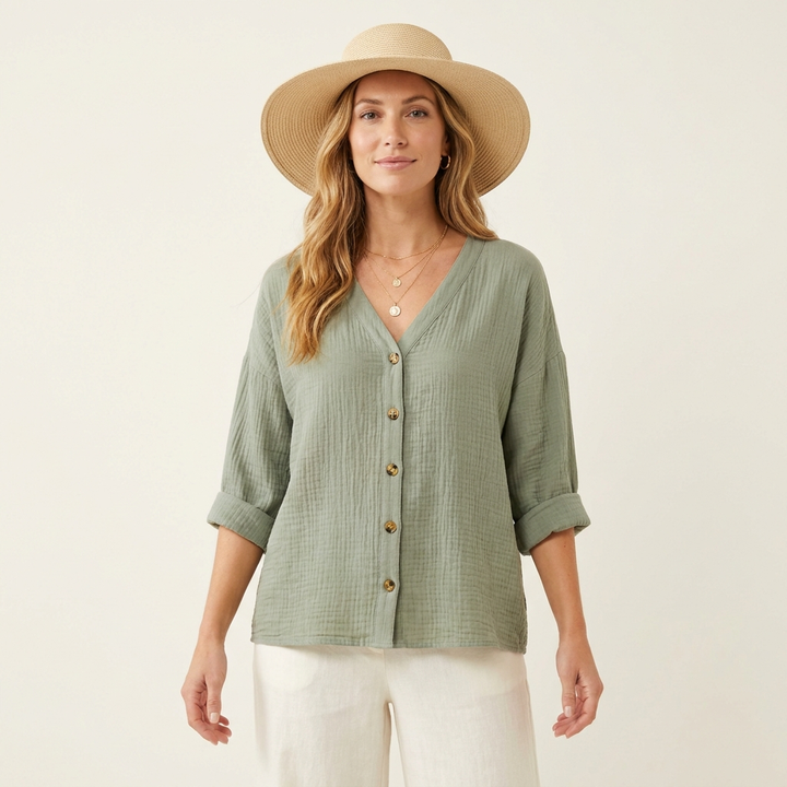 Eva | Women's Relaxed Fit Button-Up Blouse