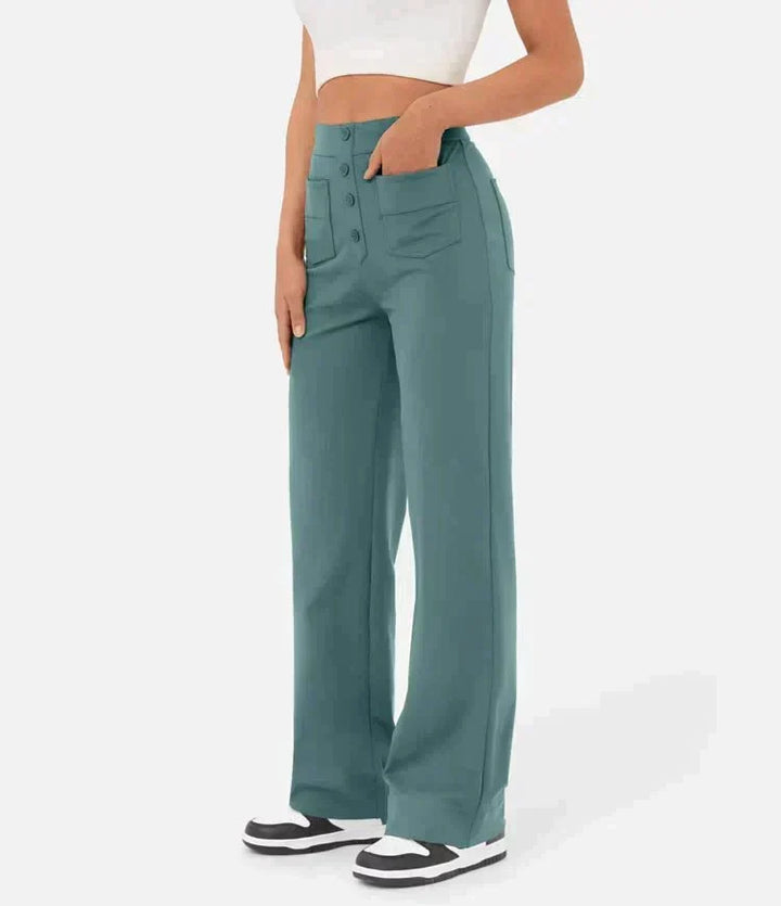 Isolde | Women's High-Waist Trousers Wide Leg Button Front
