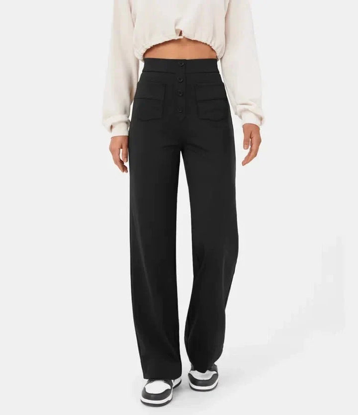 Isolde | Women's High-Waist Trousers Wide Leg Button Front