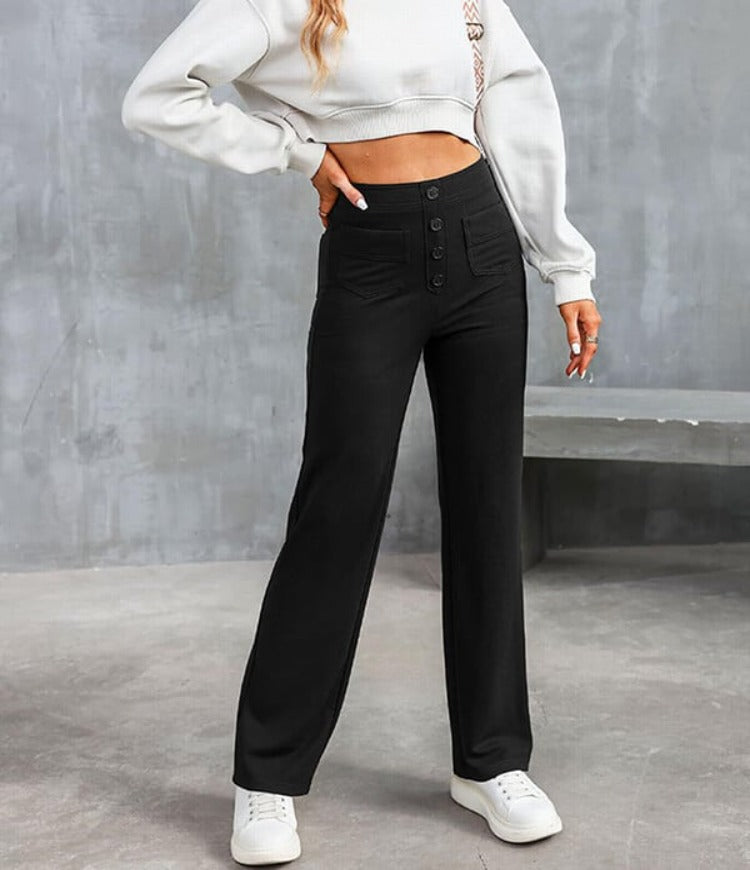 Isolde | Women's High-Waist Trousers Wide Leg Button Front