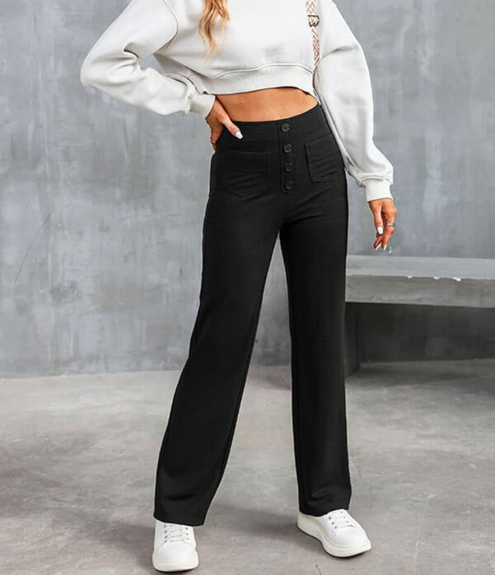 Isolde | Women's High-Waist Trousers Wide Leg Button Front