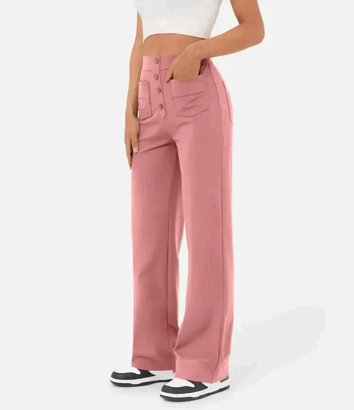 Isolde | Women's High-Waist Trousers Wide Leg Button Front