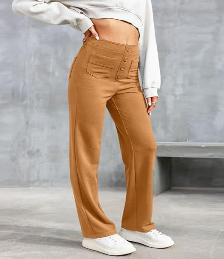 Isolde | Women's High-Waist Trousers Wide Leg Button Front