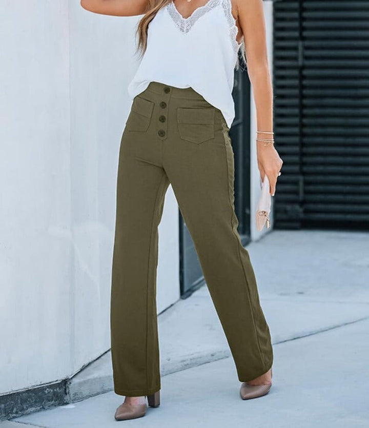 Isolde | Women's High-Waist Trousers Wide Leg Button Front