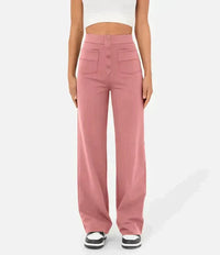 Isolde | Women's High-Waist Trousers Wide Leg Button Front