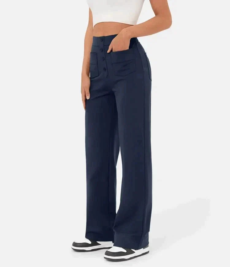 Isolde | Women's High-Waist Trousers Wide Leg Button Front