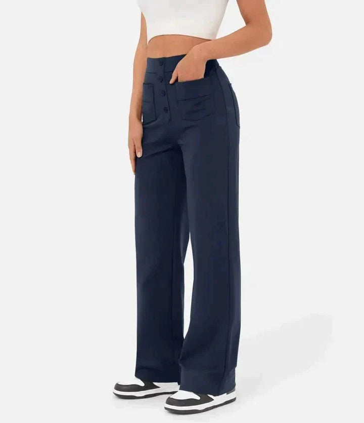 Isolde | Women's High-Waist Trousers Wide Leg Button Front
