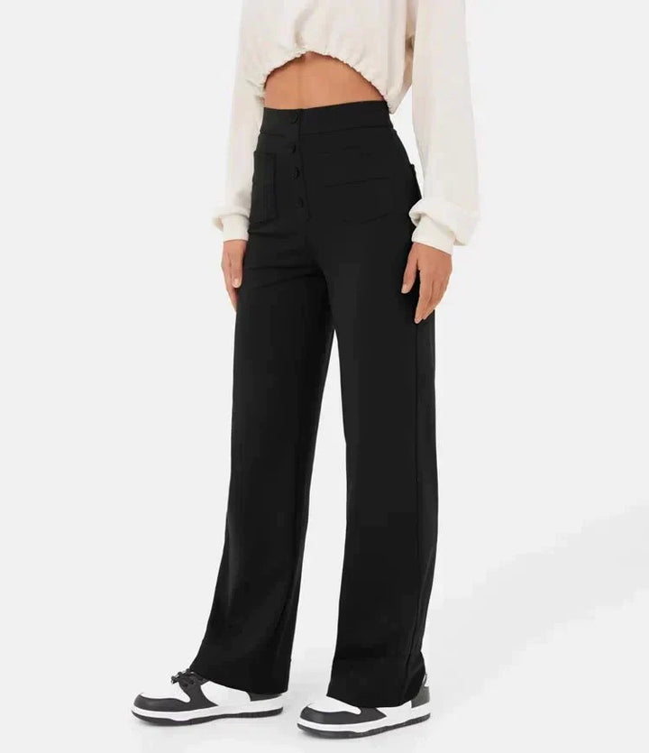 Isolde | Women's High-Waist Trousers Wide Leg Button Front