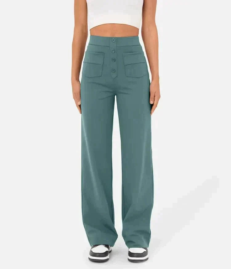 Isolde | Women's High-Waist Trousers Wide Leg Button Front