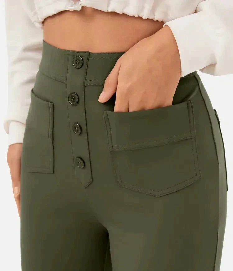 Isolde | Women's High-Waist Trousers Wide Leg Button Front