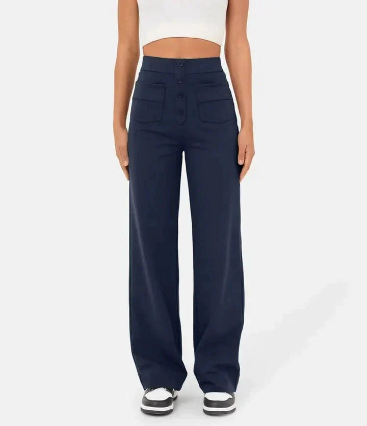 Isolde | Women's High-Waist Trousers Wide Leg Button Front