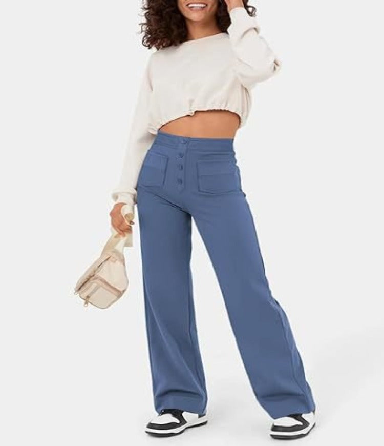 Isolde | Women's High-Waist Trousers Wide Leg Button Front