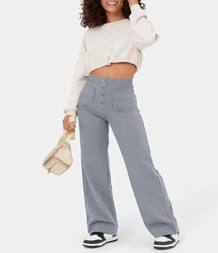 Isolde | Women's High-Waist Trousers Wide Leg Button Front