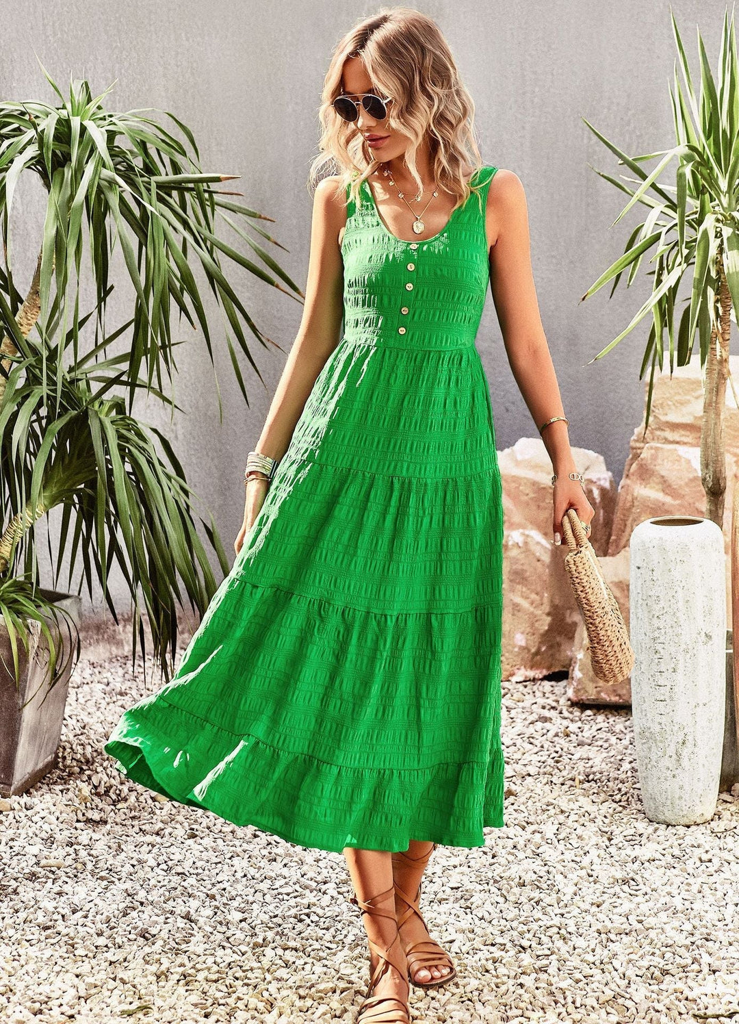 Nadessa | Flowy Square Neck Maxi Dress with Flutter Sleeves for Women