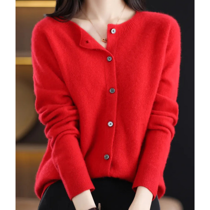 Solveig | Button-Front V-Neck Ribbed Cardigan for Women