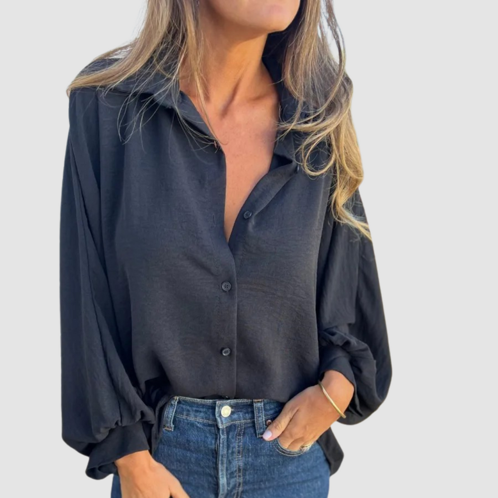 Gerda | Women's Oversized Blouse Button Front V-Neck – Weekend Errands